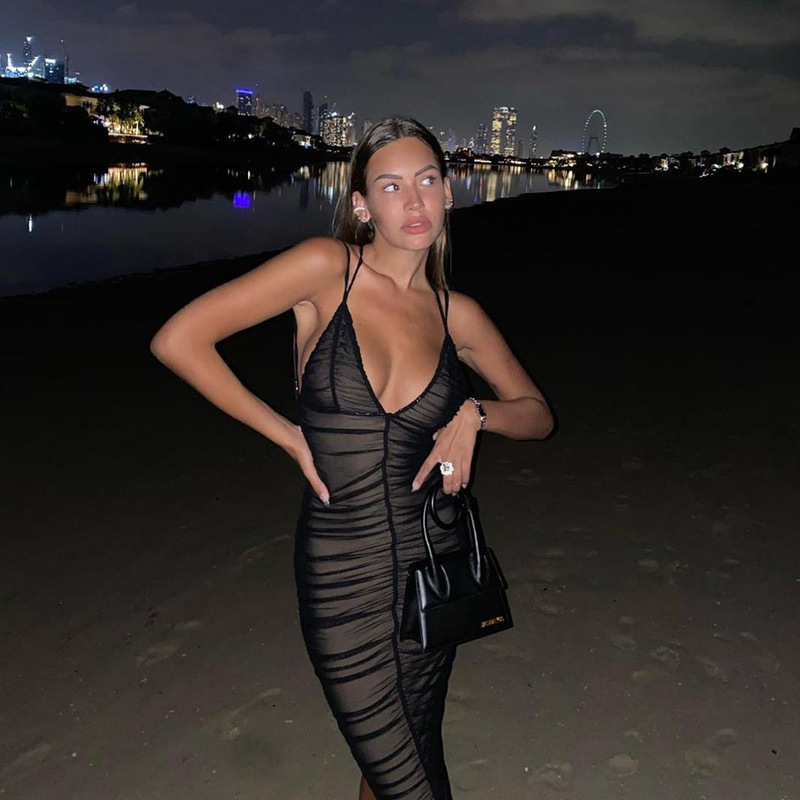 P0287Ds European and American Cross-Border Summer New Style Suspender Fashion Sexy Low-Cut Backless Slim Long Dress for Women P0287Ds European and American Cross-Border Summer New Style Suspender Fashion Sexy Low-Cut Backless Slim Long Dress for Women