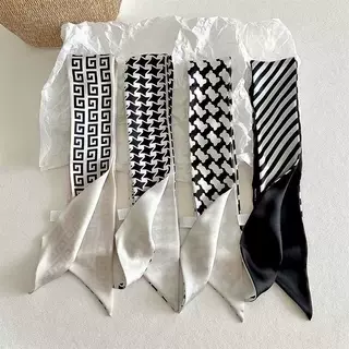 韩版简约黑白气质丝巾搭配衬衫装饰领巾护颈长条飘带扎发绑包丝带