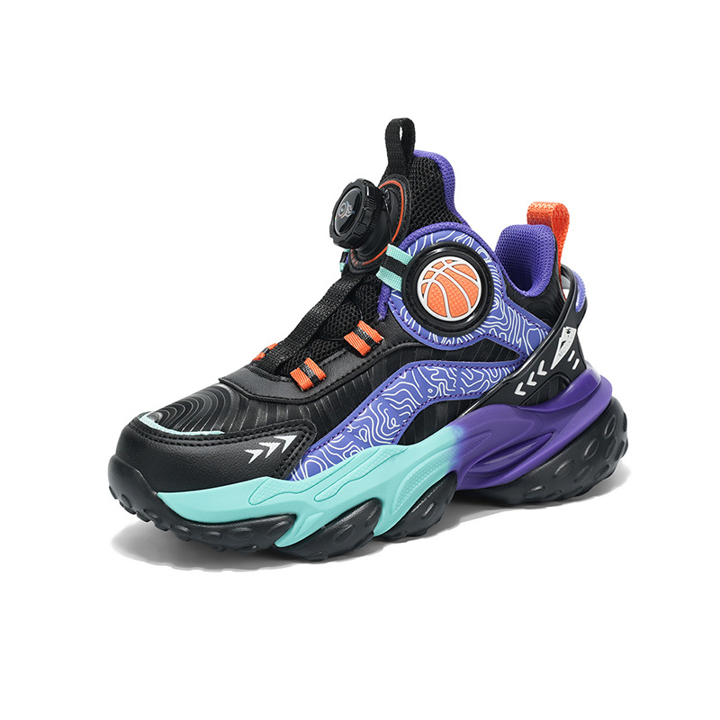 Fábrica directa de zapatos de baloncesto de cuero para niños con suela gruesa y cómoda en el interior de los zapatos giratorios de moda zapatos de carrera cool