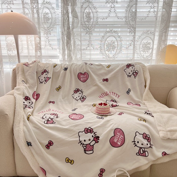 Многофункциональное одеяло Sanrio (Sanrio) Kuromi & Hello Kitty, бархатная молочная флисовая ткань с молнией, 100×150–200×230 см