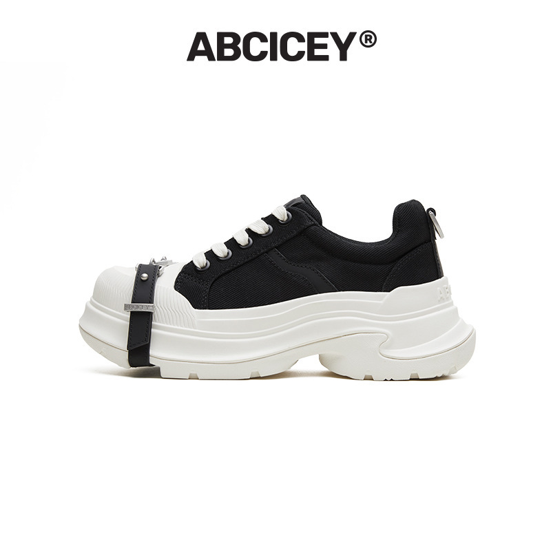 【Celebrity Style】ABCICEY Black and White Casual Canvas Shoes for Women, Autumn and Winter, Thick Sole, 6.5cm Height Increase, Lace-Up Shoes 【Celebrity Style】ABCICEY Black and White Casual Canvas Shoes for Women, Autumn and Winter, Thick Sole, 6.5cm Height Increase, Lace-Up Shoes