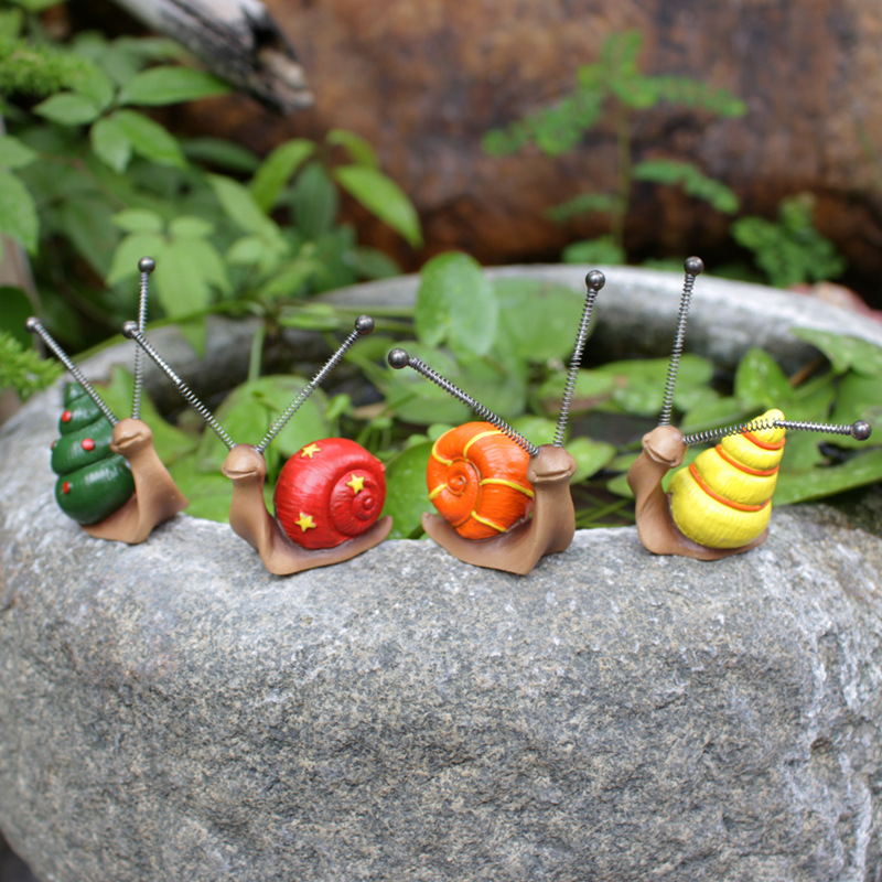 Cute Colorfulful Snail Set Resin Crafts Simulated Animal Ornaments Outdoor Lawn Garden Potted Decorations