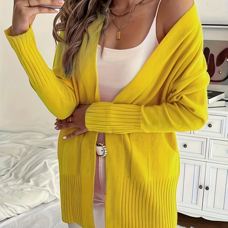【Cozy Cardigan】Cozy Yellow レディース ニットカーディガン |   ロング|undefined