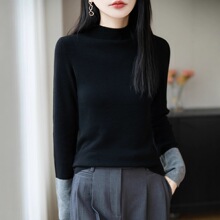 精仿2025秋冬打底衫女套头长袖拼色跨境针织衫毛衣百搭半高领新款
