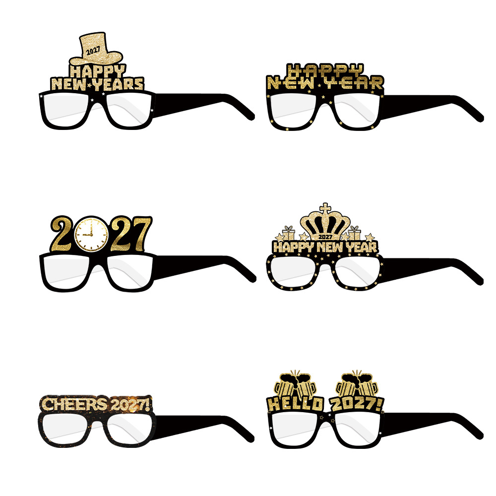 Gafas 3D de Papel Negro y Dorado para el Año Nuevo, Coloridas, Accesorios para Fotos de Cumpleaños Infantiles, Decoración para Fiestas