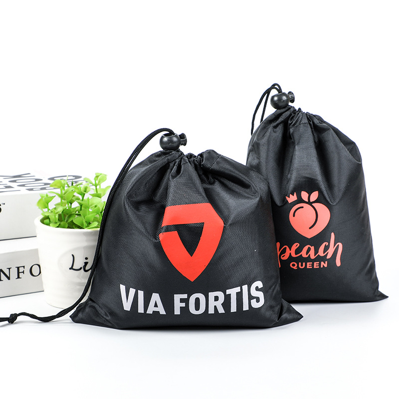 批发涤纶布束口袋抽绳袋收纳袋可印logo黑色拉绳袋收纳袋