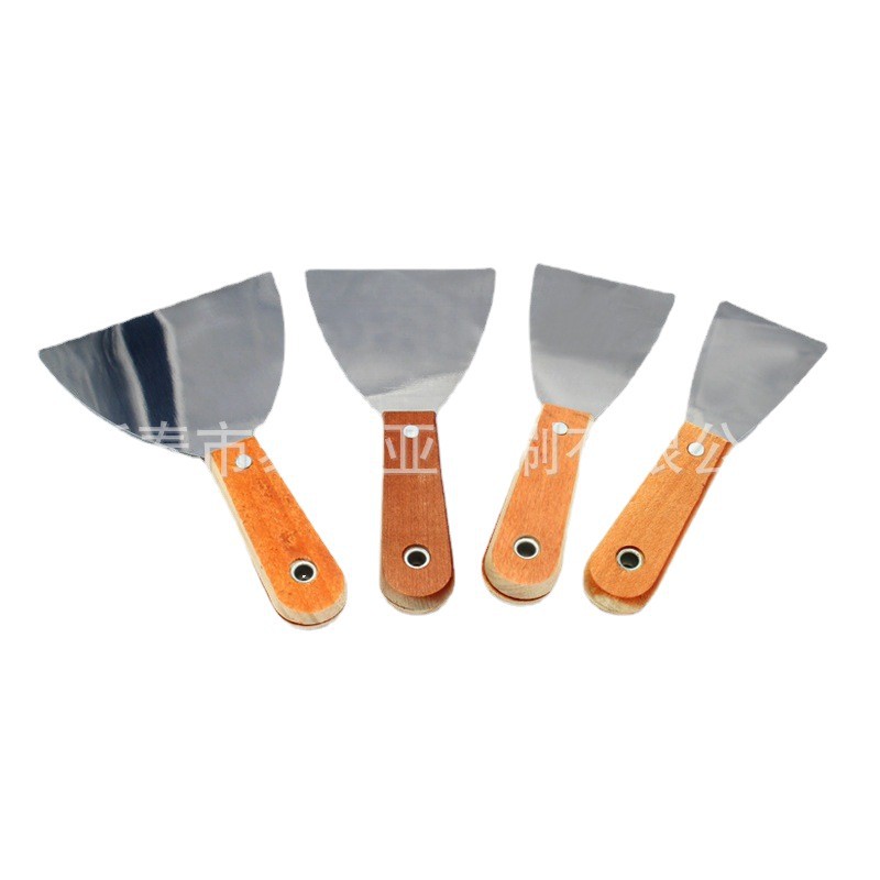 Fábrica al por mayor cuchillo de masilla mango de plástico pala de limpieza mango de madera espejo espátula de pintura cuchillo de masilla de acero inoxidable