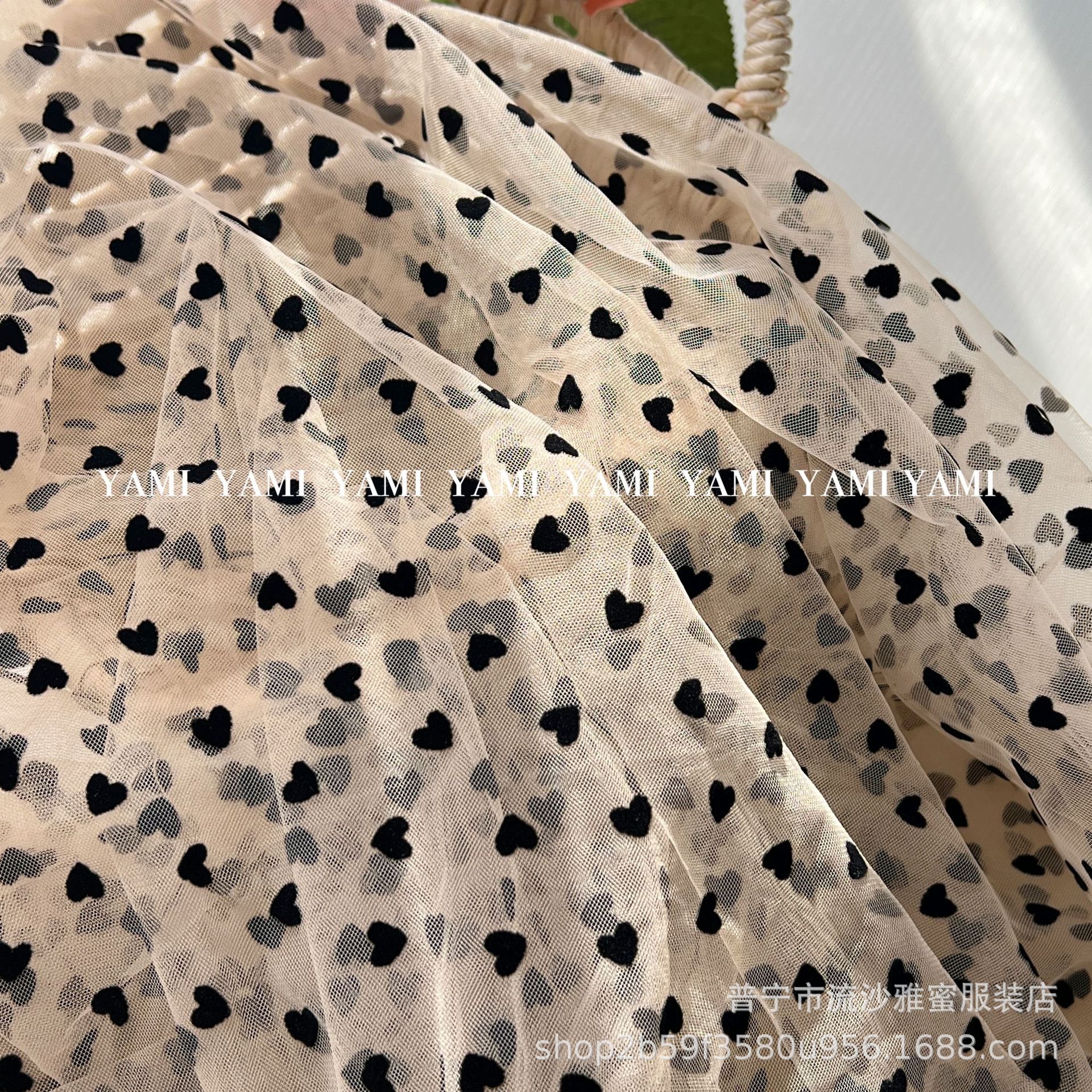 0,8 cm amor flocado malla nylon americano neto melocotón corazón flocado tela Lolita hanfu mantel tela