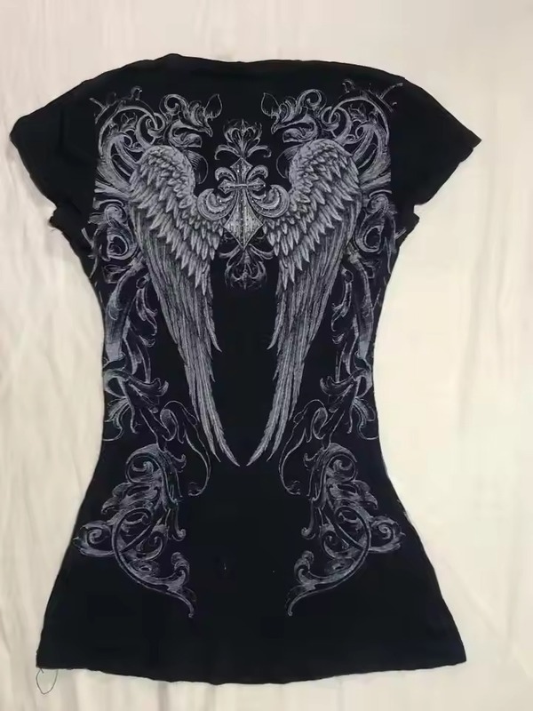 速売通2025欧米の新型女性y 2k修身半袖プリント上着tシャツギャルファッションレトロ女装|undefined