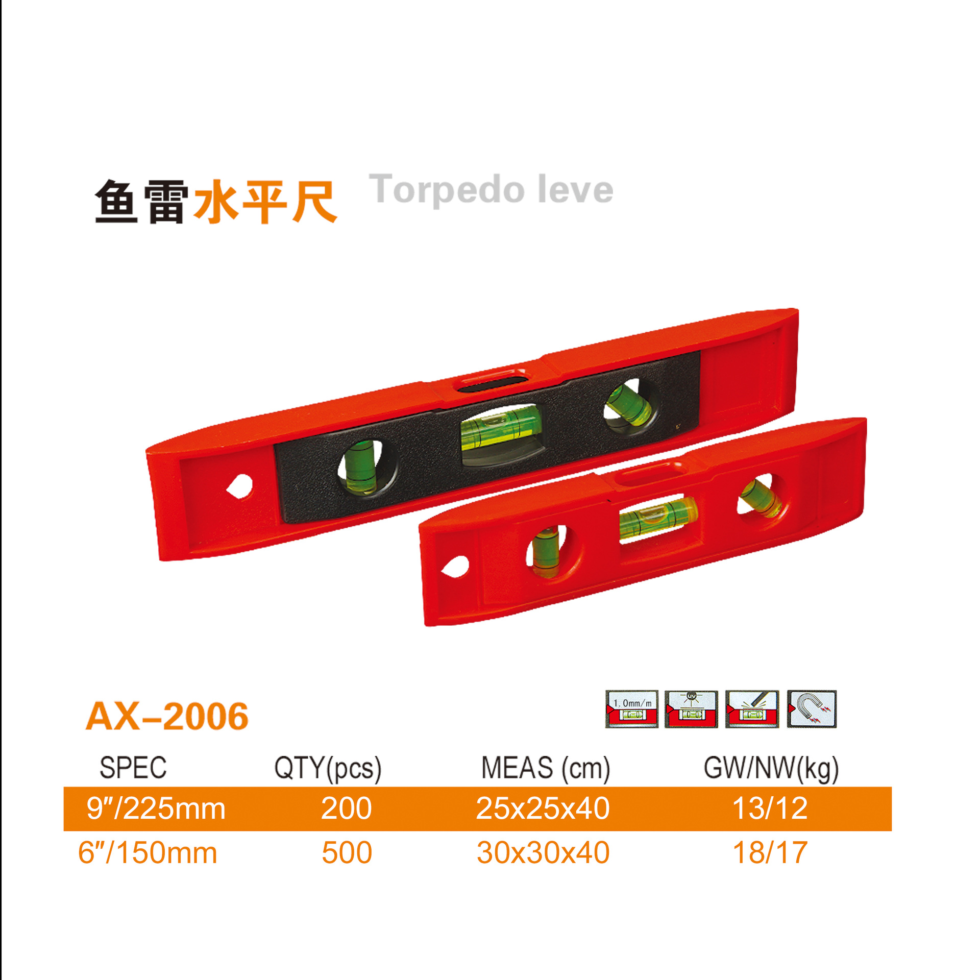 水平尺强磁小型鱼雷型平衡尺测量尺寸工具靠尺平行尺便携水平仪