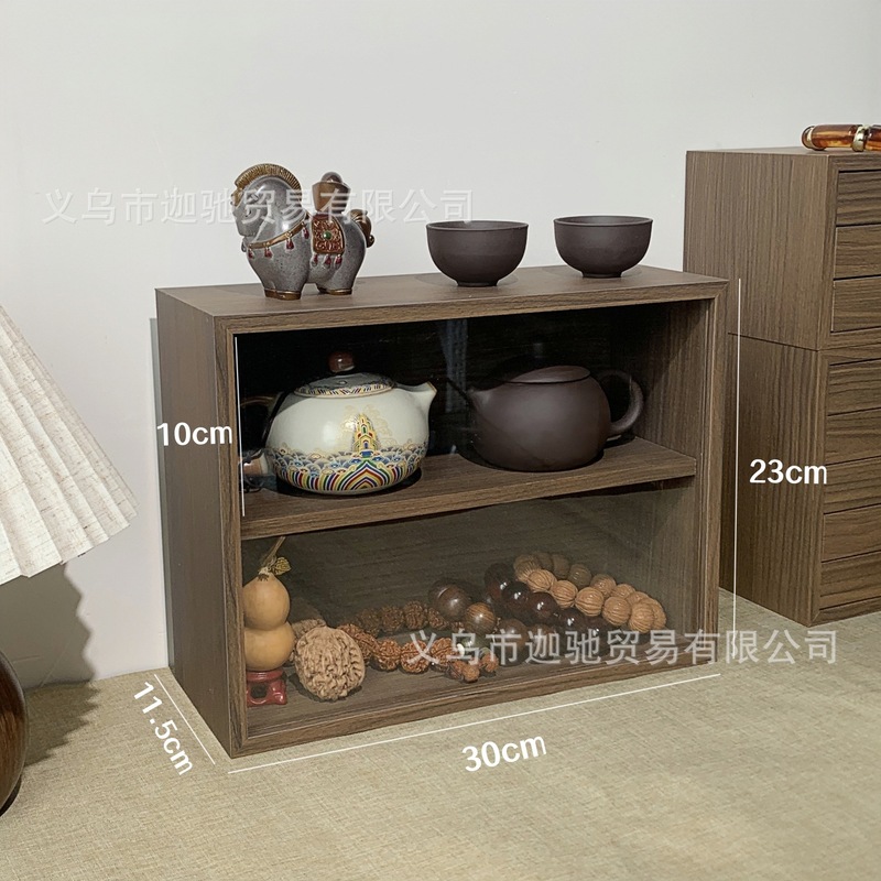 手串收纳盒桌面复古双层木纹首饰柜防尘珠宝文玩水晶手链展示架子|undefined