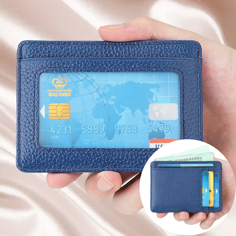 New fashionable women's genuine leather ultra-thin small card holder anti-theft brush mini card holder with multiple card slots compact driver's license card holder