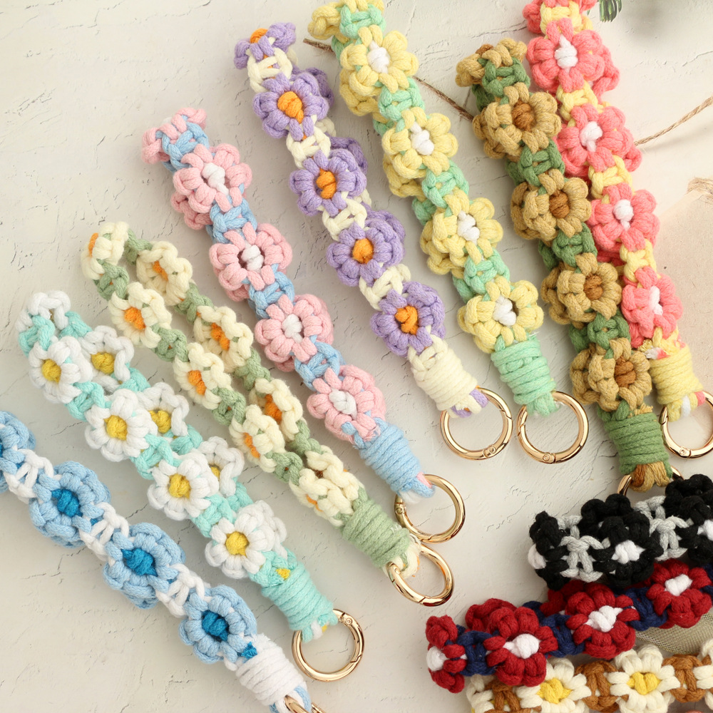 30g Weight Bag Pendant, Keychain Classification 1 Piece Quantity Daily Occasion Cotton Material Flower Pattern Knitting Design Cute Style 1 Piece Cute Flower Cotton Knitting Bag Pendant Keychain 11