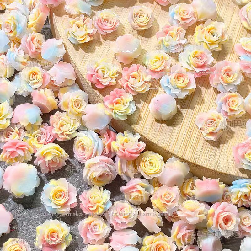 Popular Glossy Three-Color Oil Painting Flower Nail Art Jewelry Stereo Soft Flower Handmade DIY Earrings Nail Art Jewelry Accessories