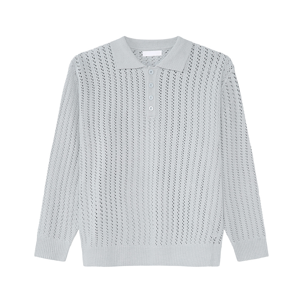 MTLCLOTHES Hombres| Nuevos productos de otoño con solapa coreana de color plano agujero de punto polo camisa casual