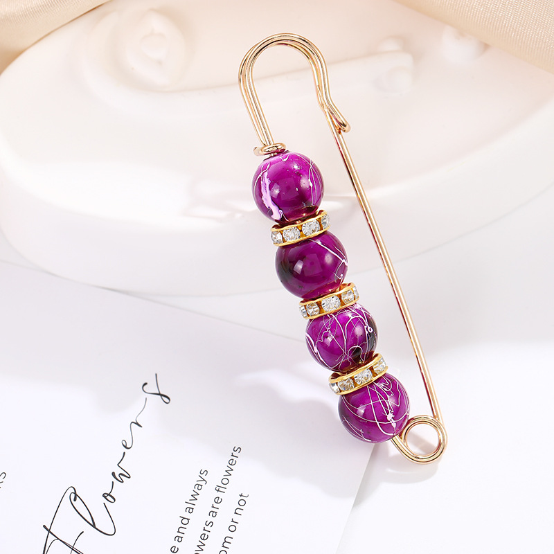 101#别针紫色拉丝4颗珠7.5cm