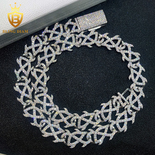 New 15mmS925 Silver Set Moissanite Cuban Chain Necklace Bracelet Wholesale AliExpress Europe and America Hot Sale