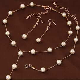 精品韩版时尚 甜美OL优雅珍珠简洁气质项链 耳环 手链 套装