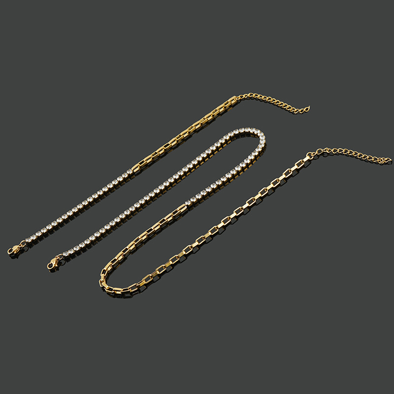 Fashion Geometric Titanium Steel Inlay Artificial Diamond Bracelets Necklace