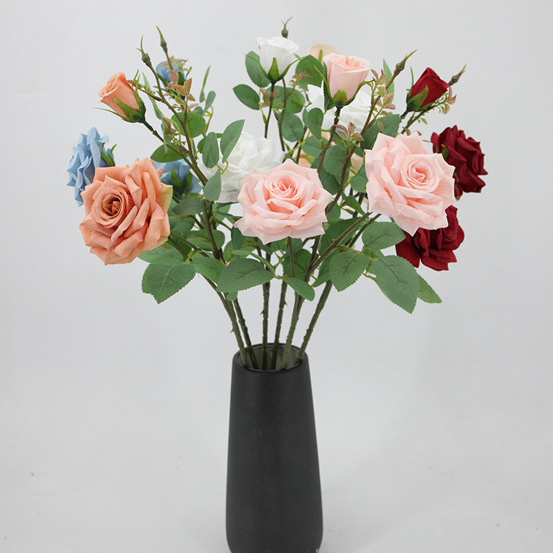 Rosa artificial sola sensación de múltiples cabezas rosa boda flor artificial sala de estar decoración tiro flor artificial flor de seda al por mayor