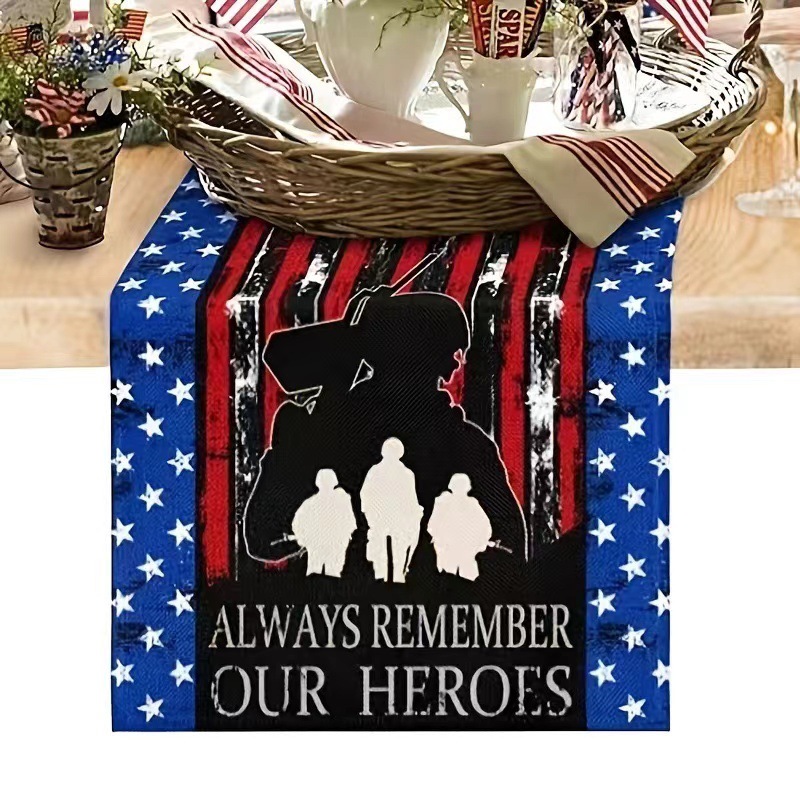 7.14 Día de la Independencia de los Estados Unidos bandera de mesa mesa de té decoración de mesa de aislamiento térmico lino impresa mesa decoración de tela