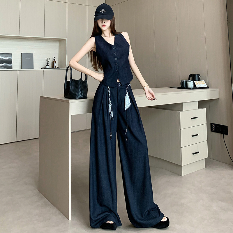 莫兰德复古西装马甲套装女秋季新款百搭高级感休闲阔腿裤两件套潮|undefined