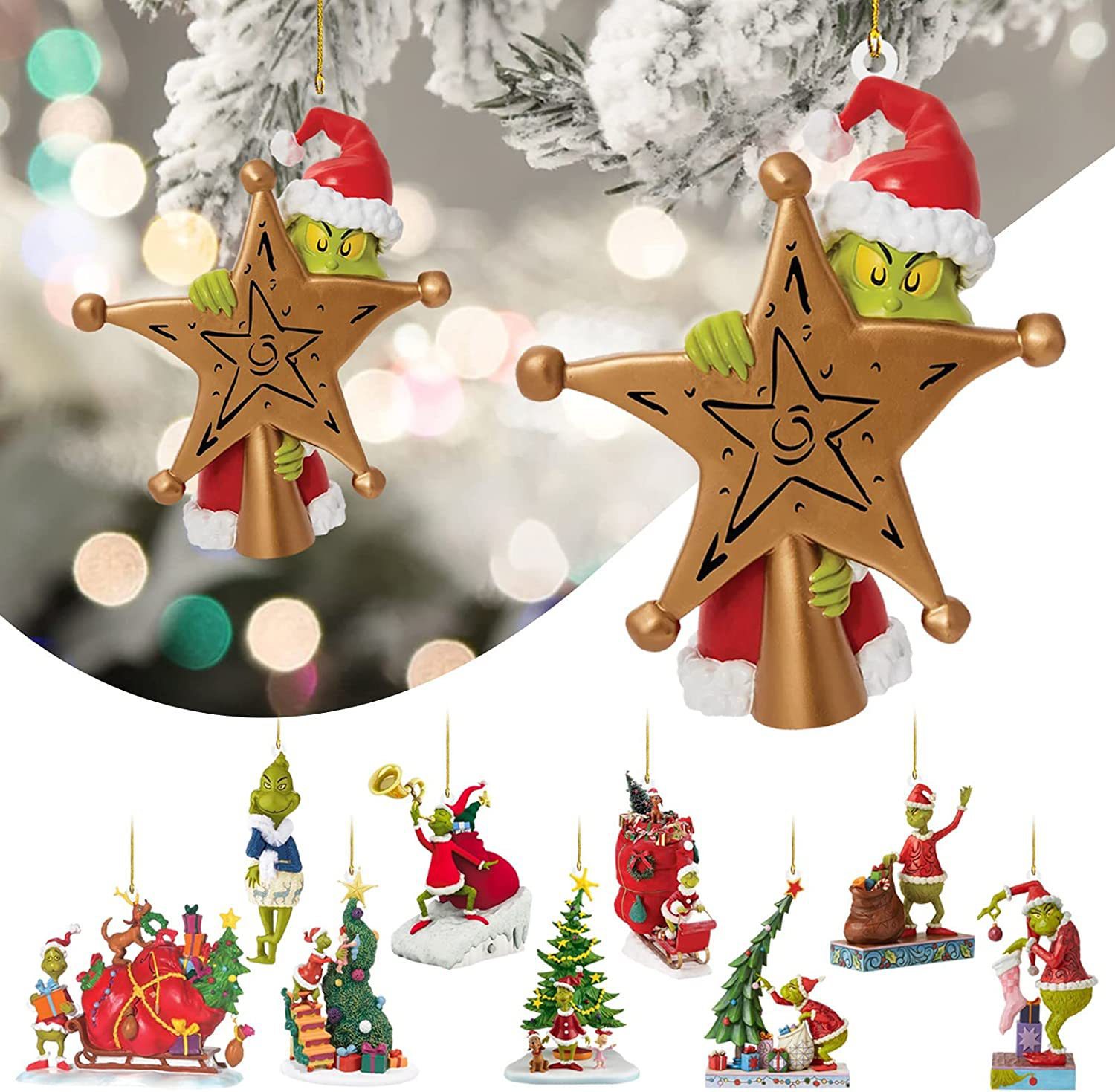 2023 Venta caliente adornos de árbol de Navidad colgante de acrílico diversión verde Grinch coche decoración del hogar adornos colgantes image 2