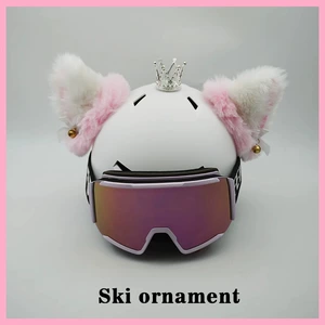 Cool Handmade Detachable Ski Helmet Decoration Electric Motorcycle Helmet Thick Fleece Cat Ears