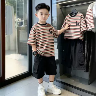男大童炸街痞帅短袖套装2026夏季新款儿童时髦工装短裤青少年夏款