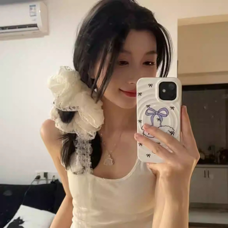 Tianzongと同じスタイルの純白のリリス特大ヘアバンド二層メッシュデザイン大腸ラウンドハイエンドヘアアクセサリー|undefined