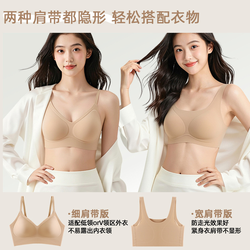 Versatile Base Layer Foundation-Style Lingerie for Women, Summer Thin Seamless Invisible Non-Transparent Small Chest Gathering Beauty Back Bra