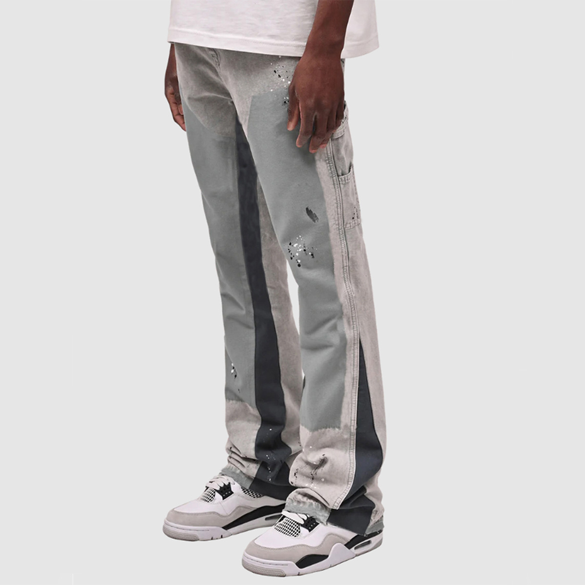 Men's Denim Overalls Fashion Elastic Patch Flared Jeans_voghion.com