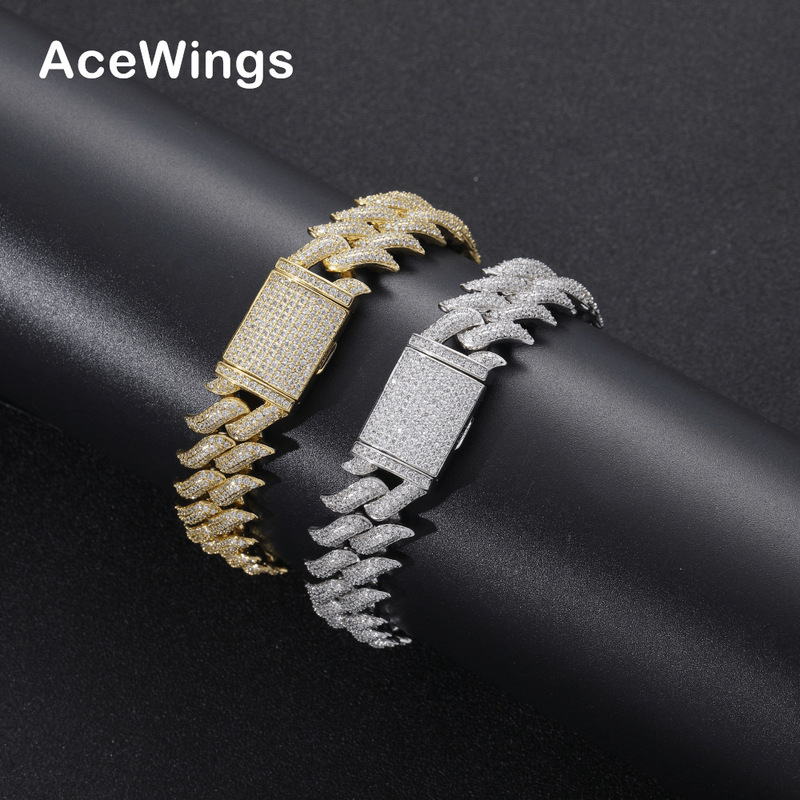 European and American hip-hop copper Cuban chain micro-inlaid zircon spiked thorns men's bracelet cross-border heavy industry hip-hop jewelry