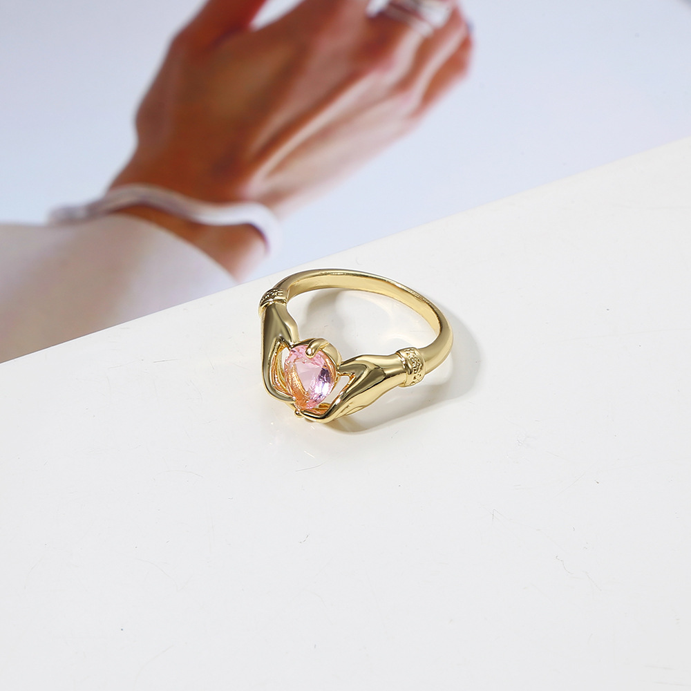 Heart Shape Pattern Unisex Gender Fashion Heart Shape Copper Heart Zircon Rings 1 Piece