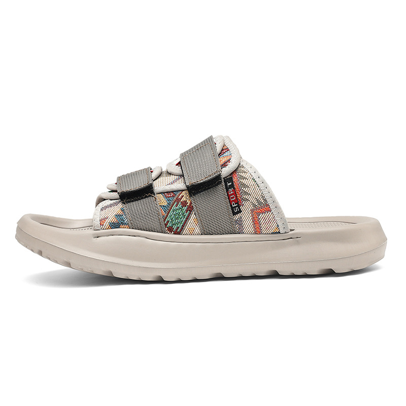 Pantuflas de velcro de tela verano nueva tendencia transpirable playa al aire libre ocio fondo plano pisando la mierda sandalias para hombres
