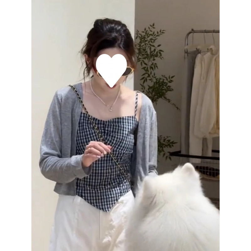 法式气质简约穿搭女装2025新款爆款防晒开衫吊带减龄阔腿裤三件套|undefined