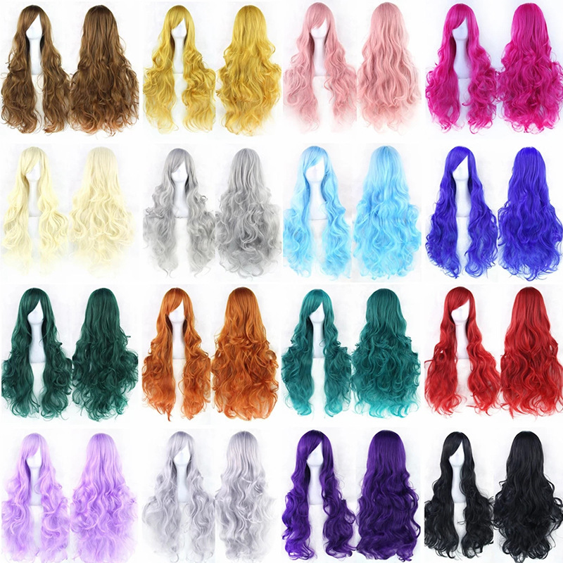 Cosplay Anime Wig Cosplay Wig European and American Chemical Fiber 80cm Long Curly Hair Manufacturer Ready Stock