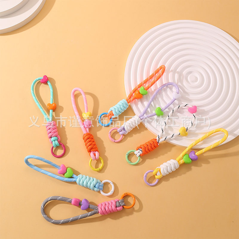 Colorful Braided Knotted Keychain Lanyard Handmade DIY Creative Short Style Detachable Wrist Strap for Phone and Bag