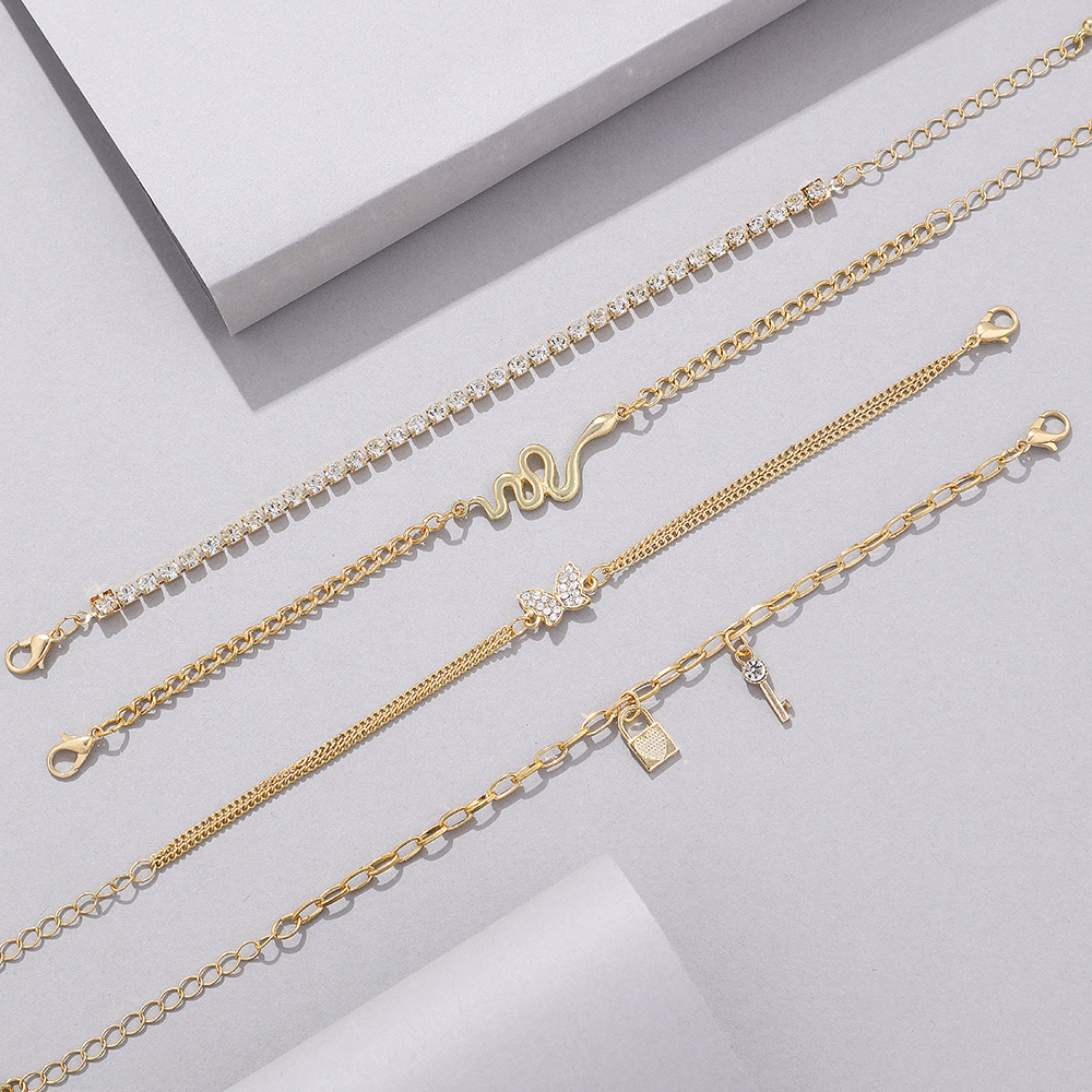 retro snake butterfly key lock pendant anklet set wholesale nihaojewelry