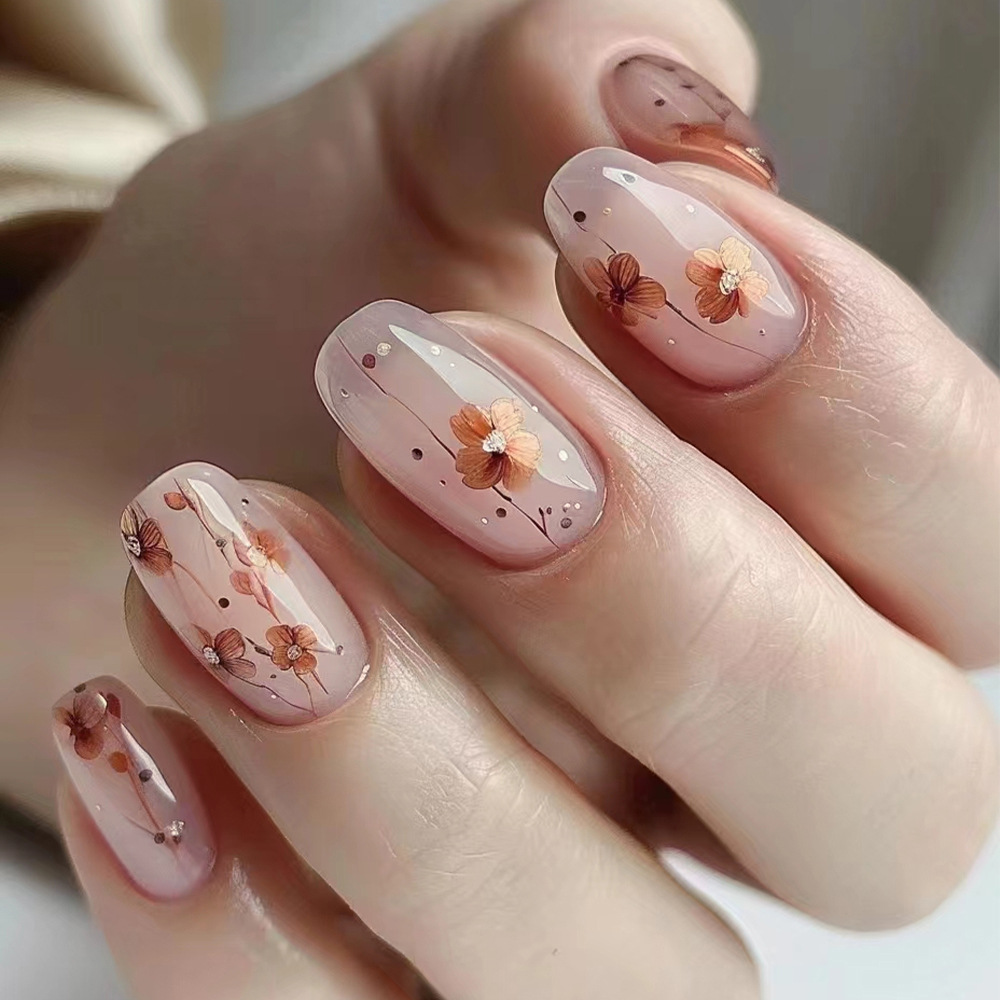 Ventas transfronterizas calientes de temperamento suave manicure polvo elegante parche de uñas de flores estilo de arte para usar parche de uñas