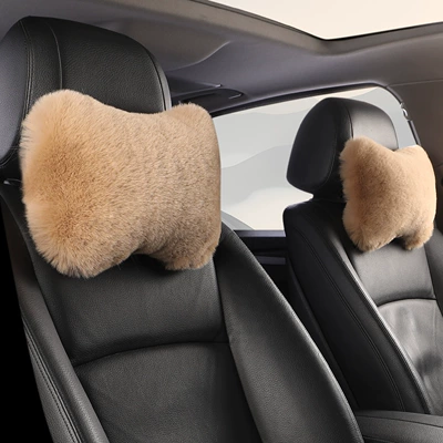 Direct Sales Car Plush Headrest, Waist support - bean-paste-color-2-headrests