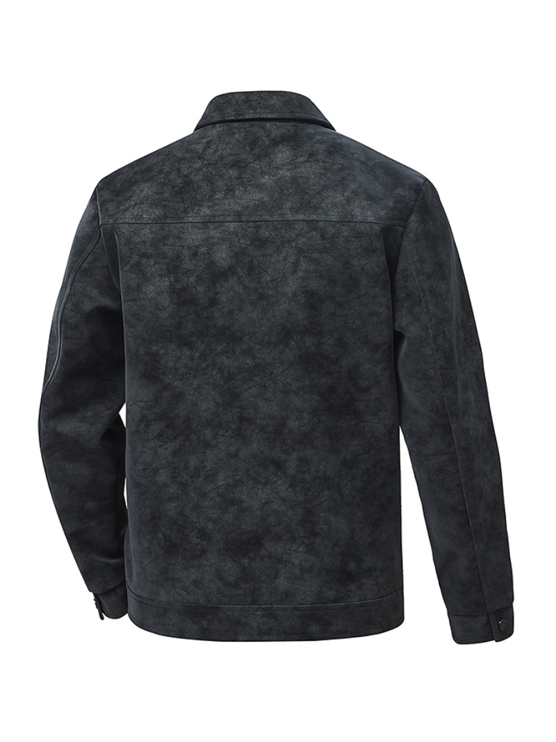 2025 otoño nueva chaqueta de herramienta PU de cuello de gamuz chaqueta de hombre chaqueta de cuello de gamuz chaqueta casual negra chaqueta retro