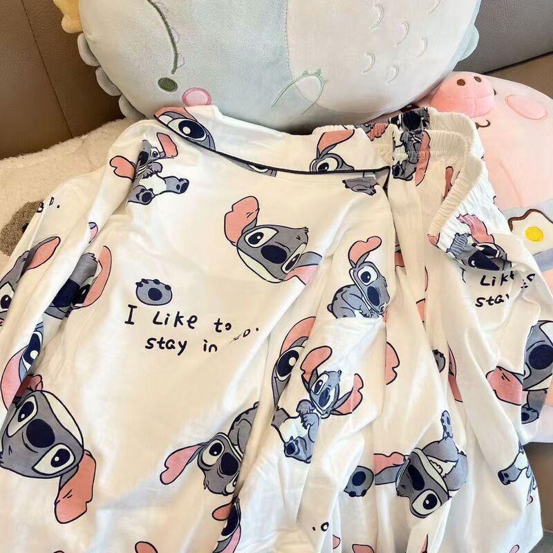 甜美卡通史迪仔睡衣女春秋季长袖长裤ins套装可外穿美少女家居服|undefined