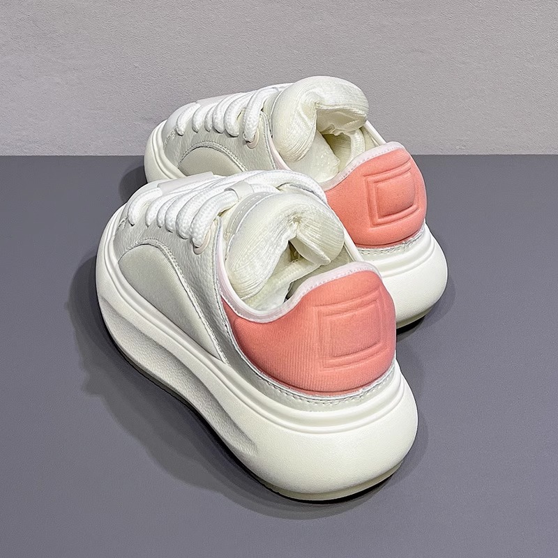 Thick soled white for women in spring and summer 2024, versatile casual height increasing board shoes, Instagram trendy_voghion.com