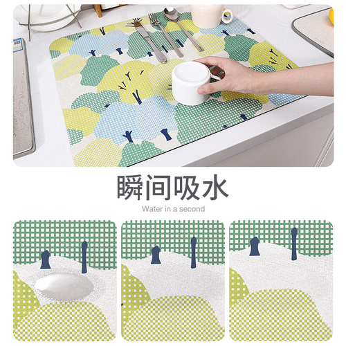 Kitchen drain mat, absorbent, quick-drying bowl mat, coaster, household wash-free countertop, kitchen utensils, insulated dining table mat, sink mat