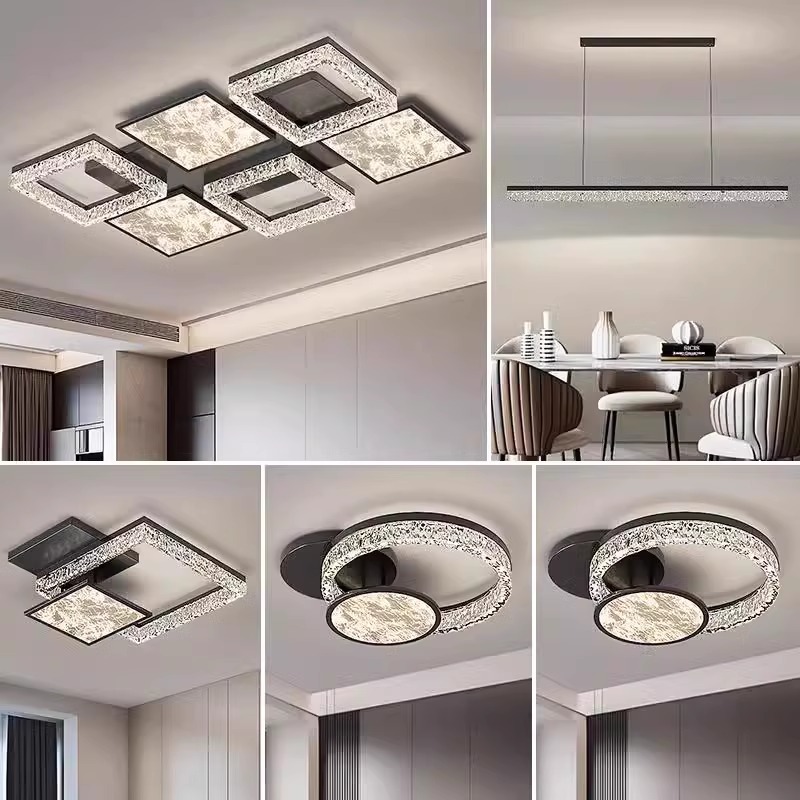 Nueva protección ocular inteligente, lámpara de techo de grietas de hielo, combinación de paquete de lámpara de techo de dormitorio de sala de estar de lujo ligero italiano