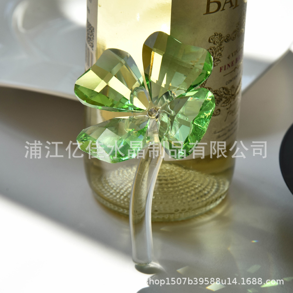 Real K9 Lucky Grass simple escritorio decoración de cristal dormitorio escritorio fresco decoración de artesanía de cristal de cuatro hojas