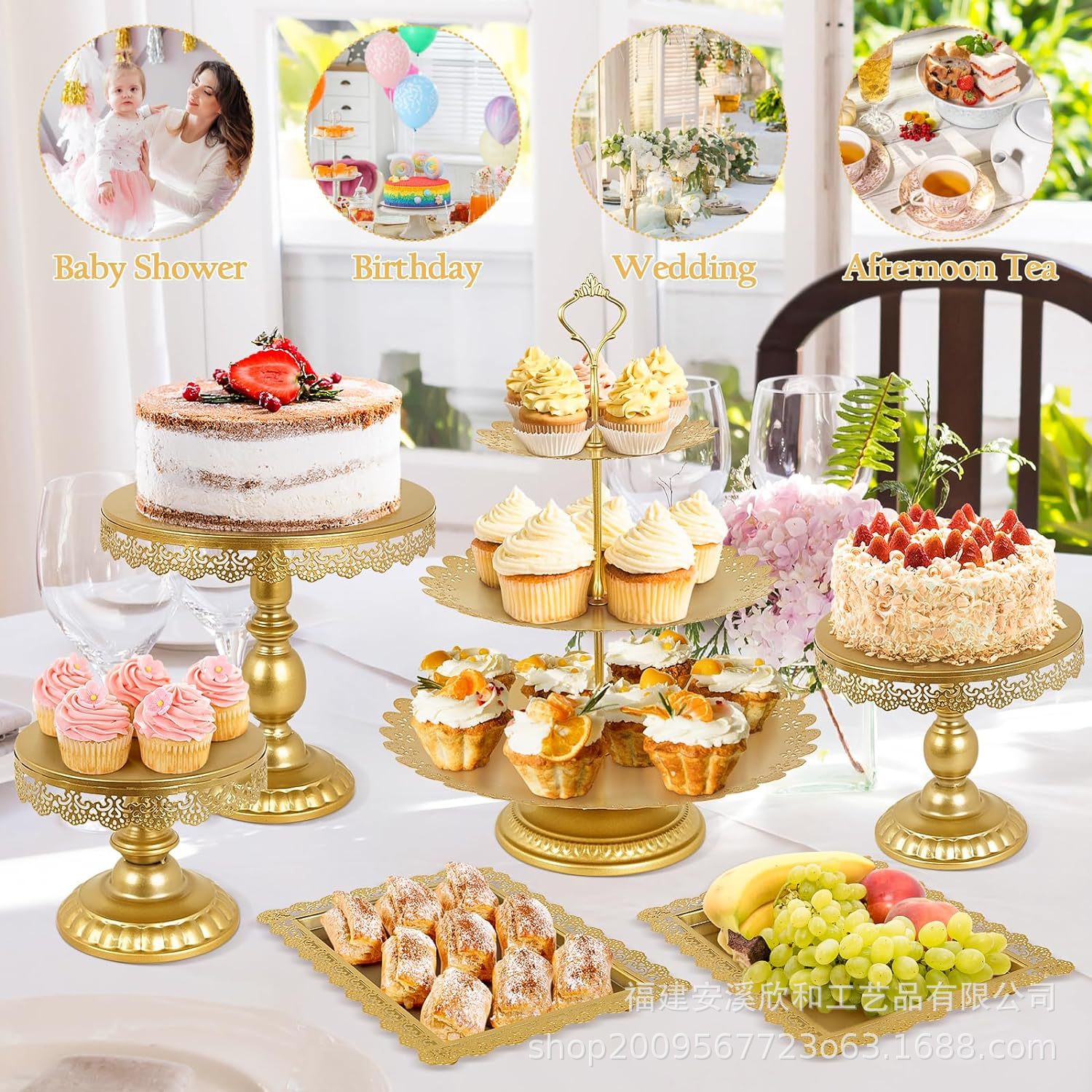 Estante de pastel europeo de hierro forjado conjunto de decoración de boda postres tienda de bocadillos estante de baile prop bandeja de pastel