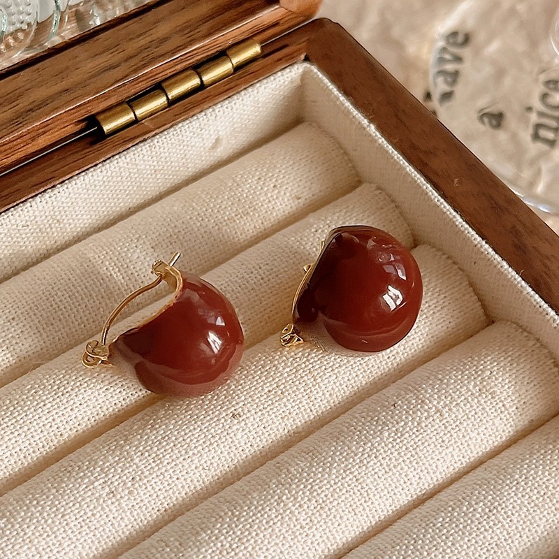 sku15_滴釉圆球酒红色耳钉-925银针