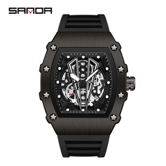 三達熱銷7045方形石英帶日曆時尚休閒男表熒光鏤空炫酷腕錶批發